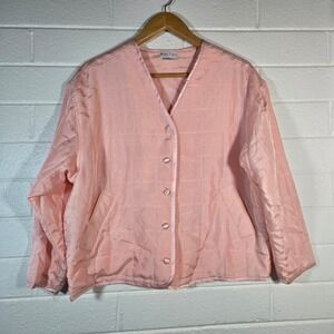 Vtg Mims Cole Sport Pink 100% Silk Quilted Jacket Large Button Soft Girl Cottage
